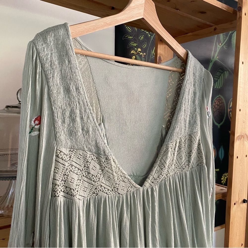 Free People Soft Mint Green Embroidered Mohave Mini Dress Small - Picture 11 of 16